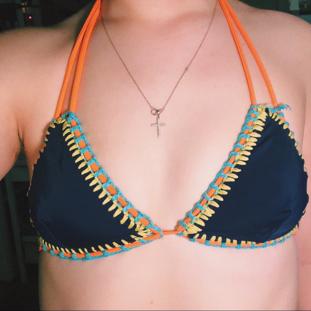 navy crochet bikini top